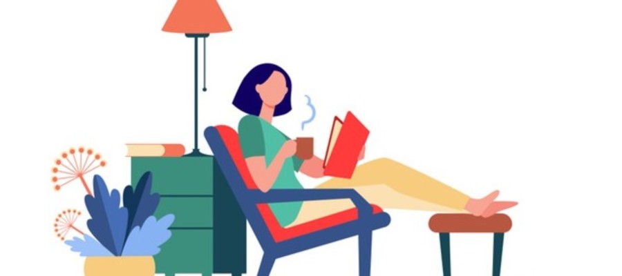 Woman Relaxing Home Girl Drinking Hot Tea Reading Book Armchair Flat Vector Illustration Leisure Evening Literature 74855 8684